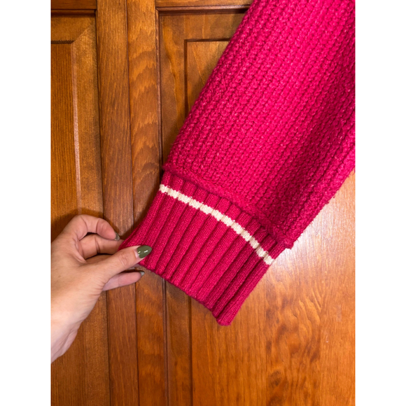 Maeve by Anthropologie Tilly Pullover Sweater V-Neck Cable Knit Varsity Pink W L - Picture 6 of 13